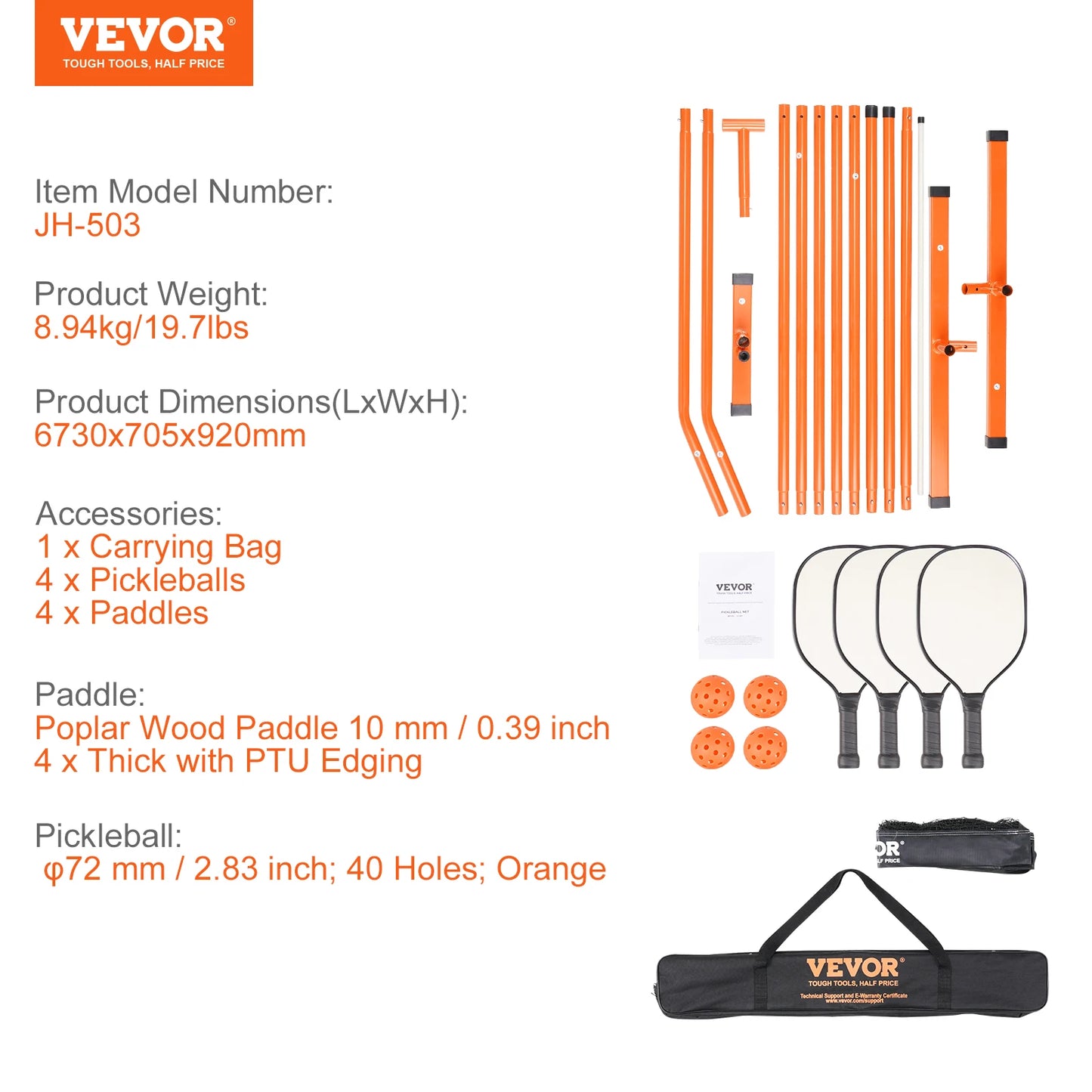 VEVOR Portable Pickleball Net System 22FT Full Court Official Regulation Size Pickle Ball Nets Indoor & Outdoor with Court Line
