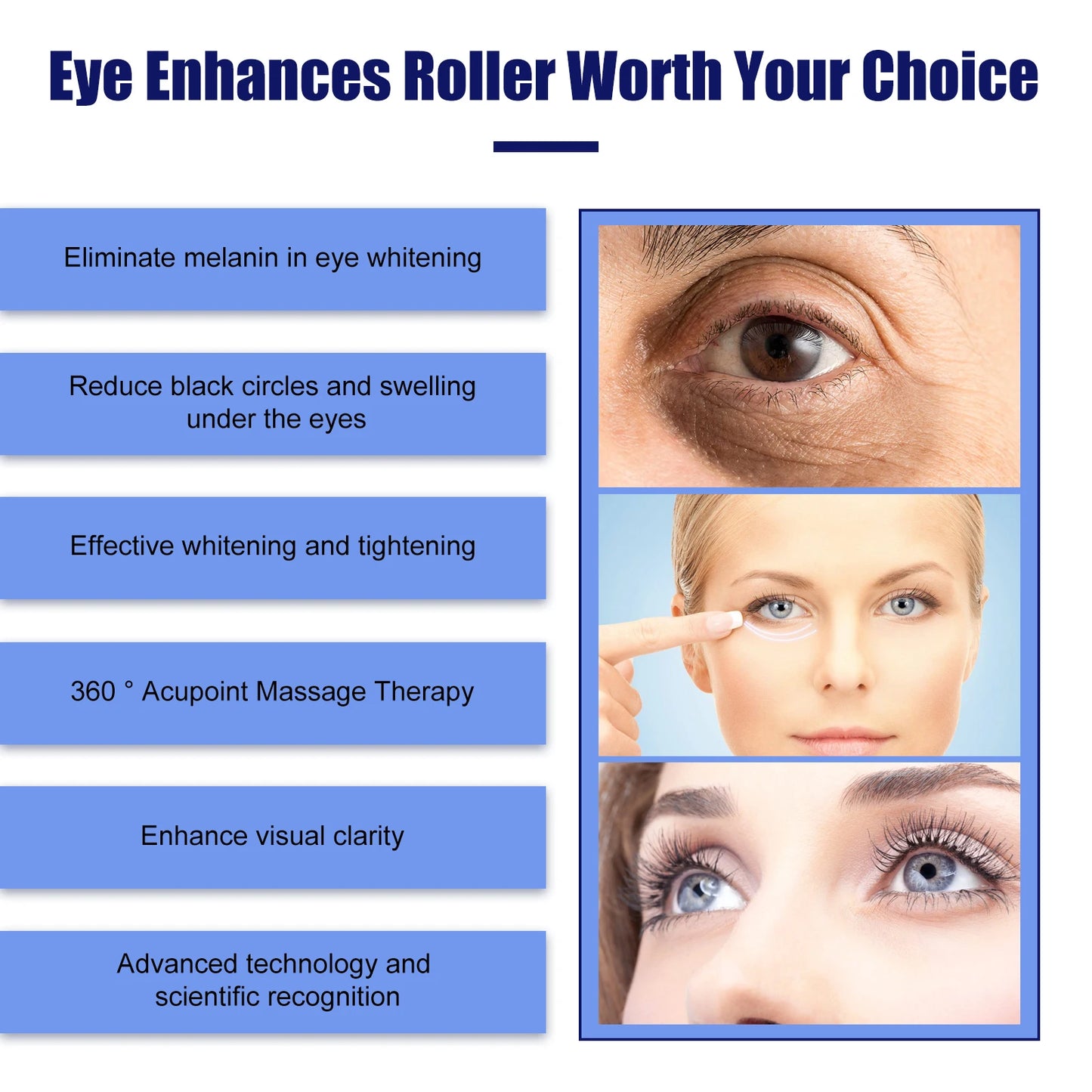 Jaysuing Eye care roller reduces dark circles and eye puffiness, brightens skin tone, repairs and tightens skin, massage roller