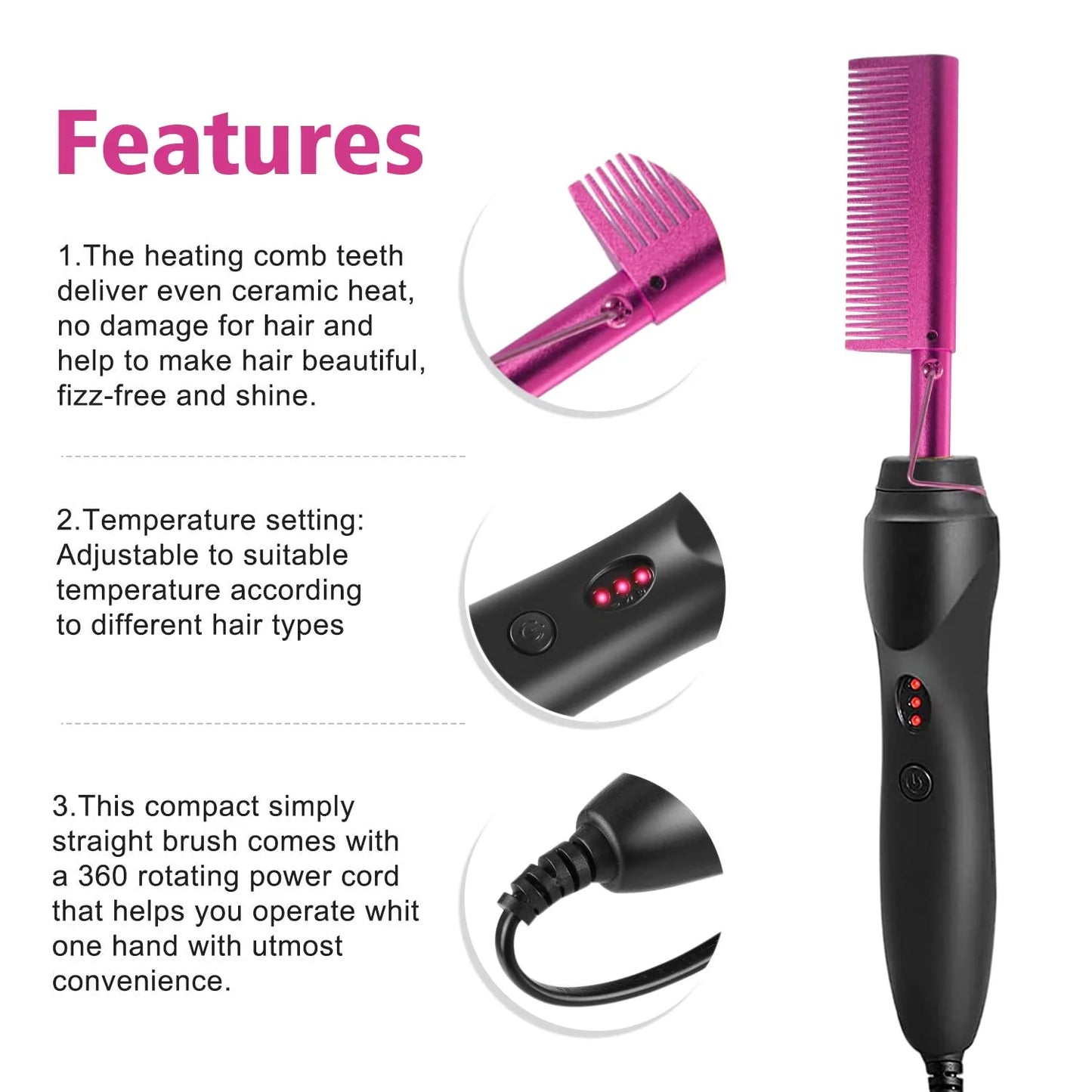 Electric Hot Heating Comb Curling Iron Pressing Comb for Wig Fast Heating Straightening Brush Hair Wax Stick Styling Tool Set