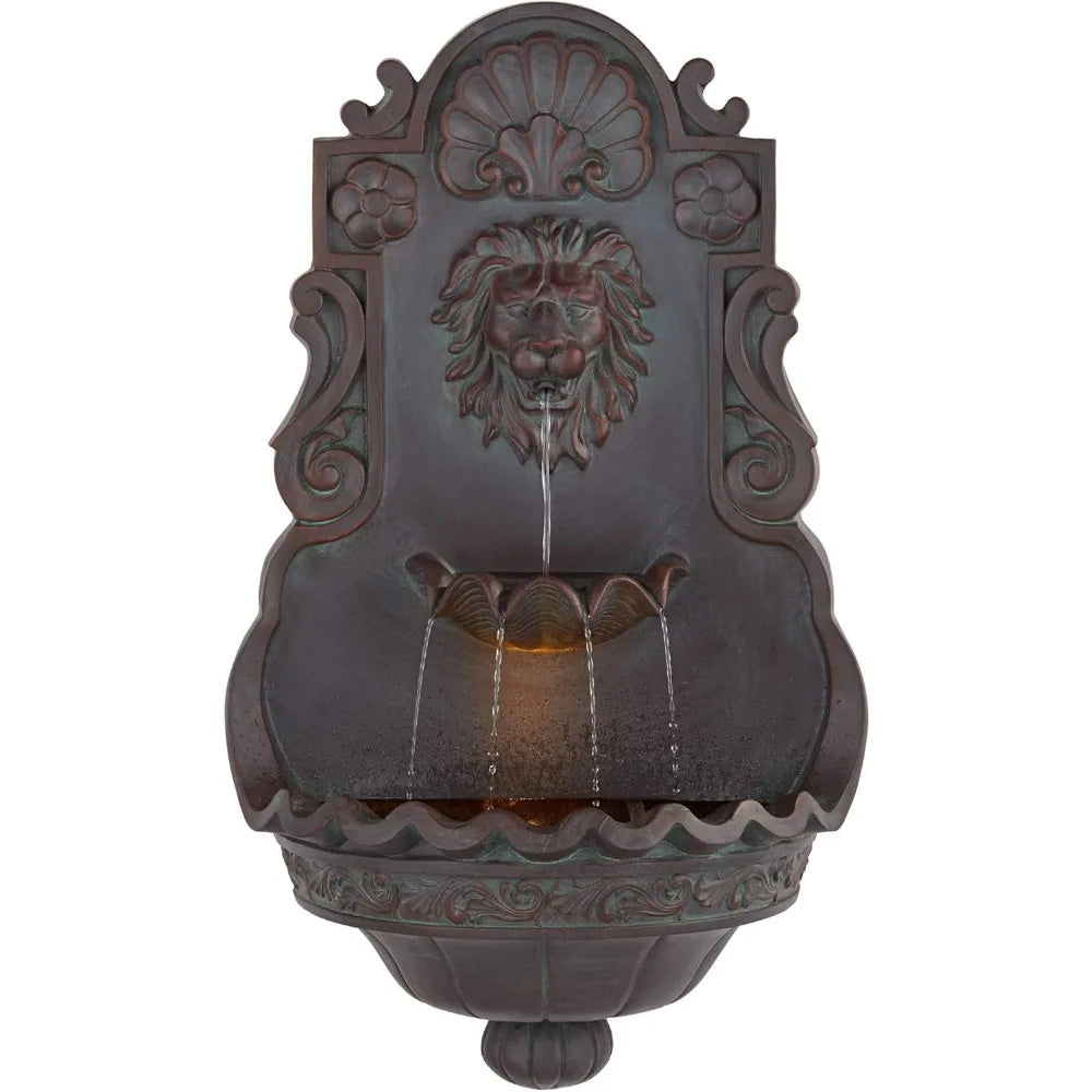 Elegant Lion Head Fountain With Bronze Finish And LED Light