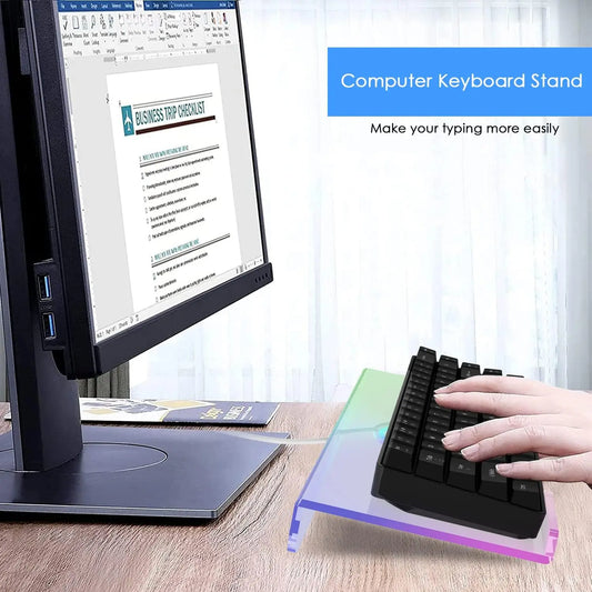 MAMBASNAKE Clear 366 Kinds RGB Acrylic Tilted Computer Keyboard Holder,PC Keyboard Stand Tray Holder for Easy Ergonomic Typing