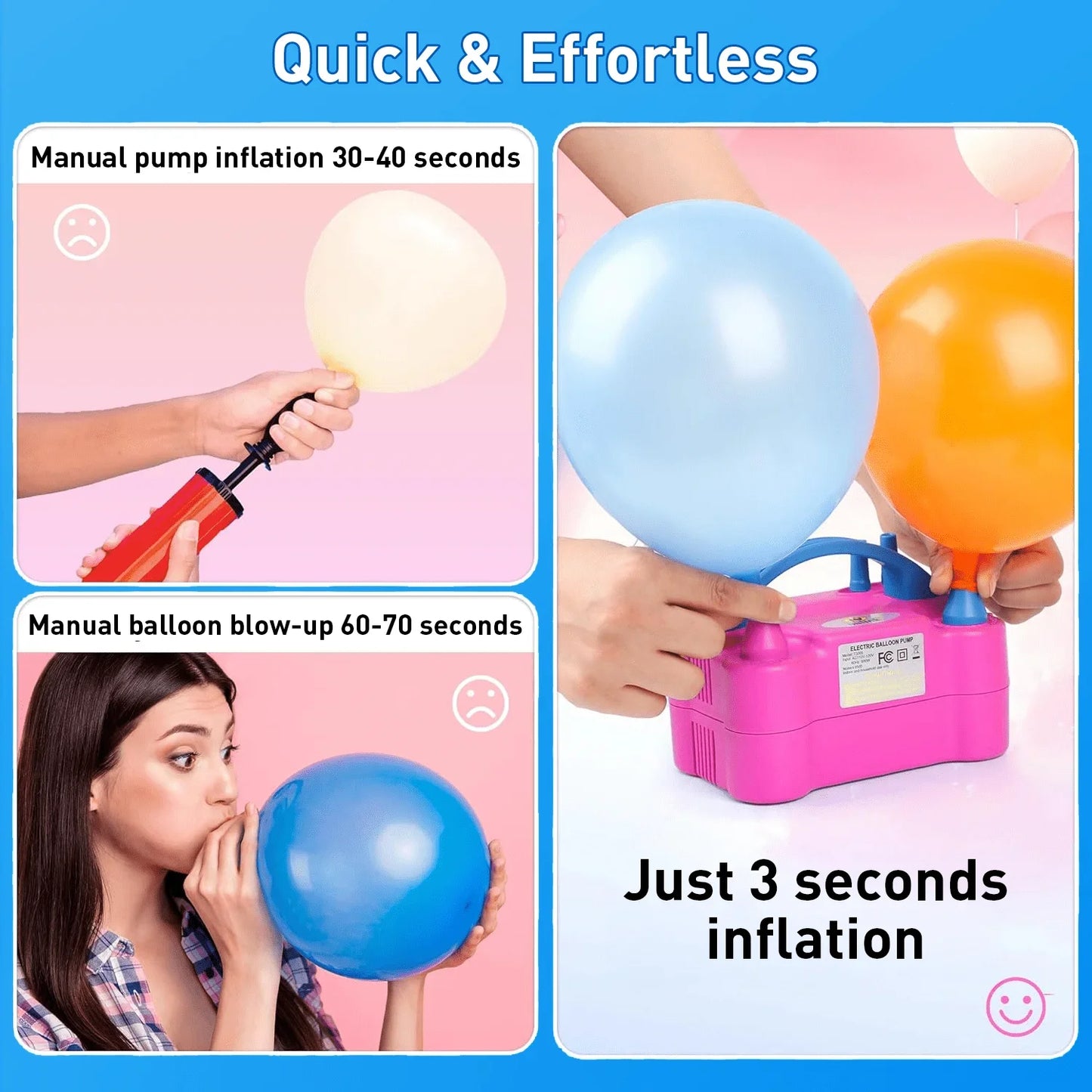 Double Nozzle Electric Balloon Inflation Pump 600W Portable Balloon Pump For Balloon Arches Parties Birthday Weddings