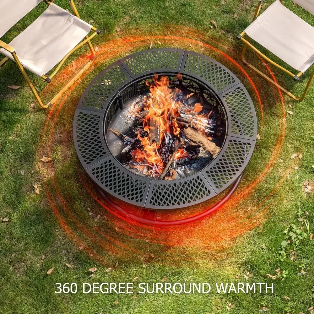 36 Inch Fire Pit with Cooking Grill,Outdoor Wood Burning BBQ Firepit with Lid, 3-in-1 Outdoor Fire Pit for Backyard Deck Bonfire