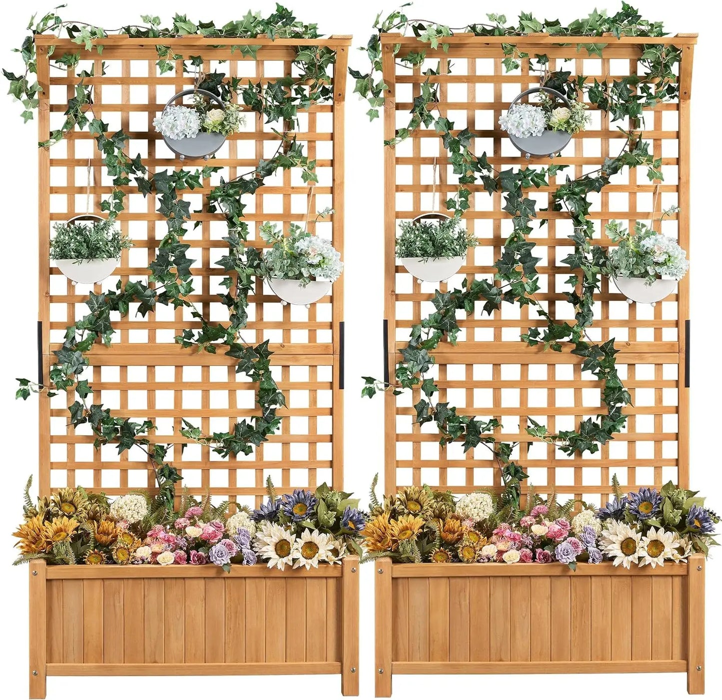 72" H Garden Planter with Trellis for Vine Climbing Horticultural Plants Garden Box Outdoor W/Drainage Holes Raised Garden Bed