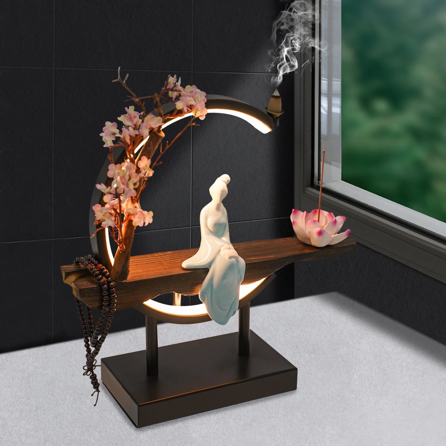 Bymaocar New Chinese Style Zen Meditation Incense Burner Set with Unique Smoke Tabletop Decoration for Living Rooms Tea Rooms