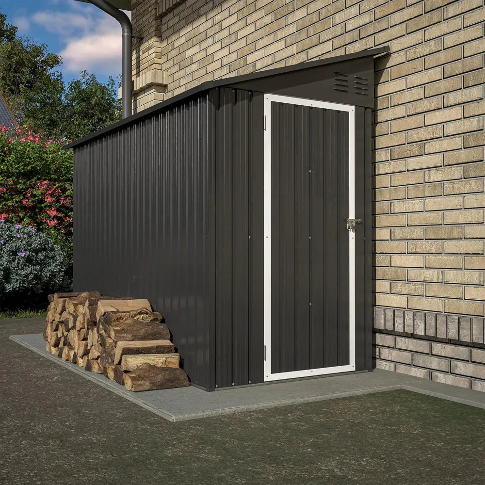 Lean Metal Storage Shed 4x8 Floor Lockable Door Air Vents