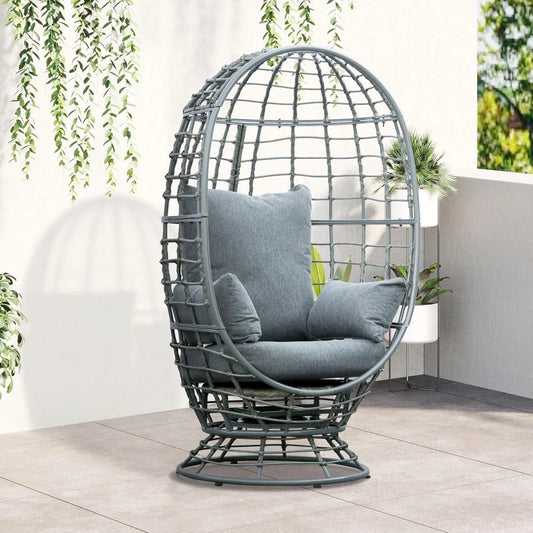 Wicker Egg Chair 360 Swivel Indoor Outdoor Boho Basket Seat