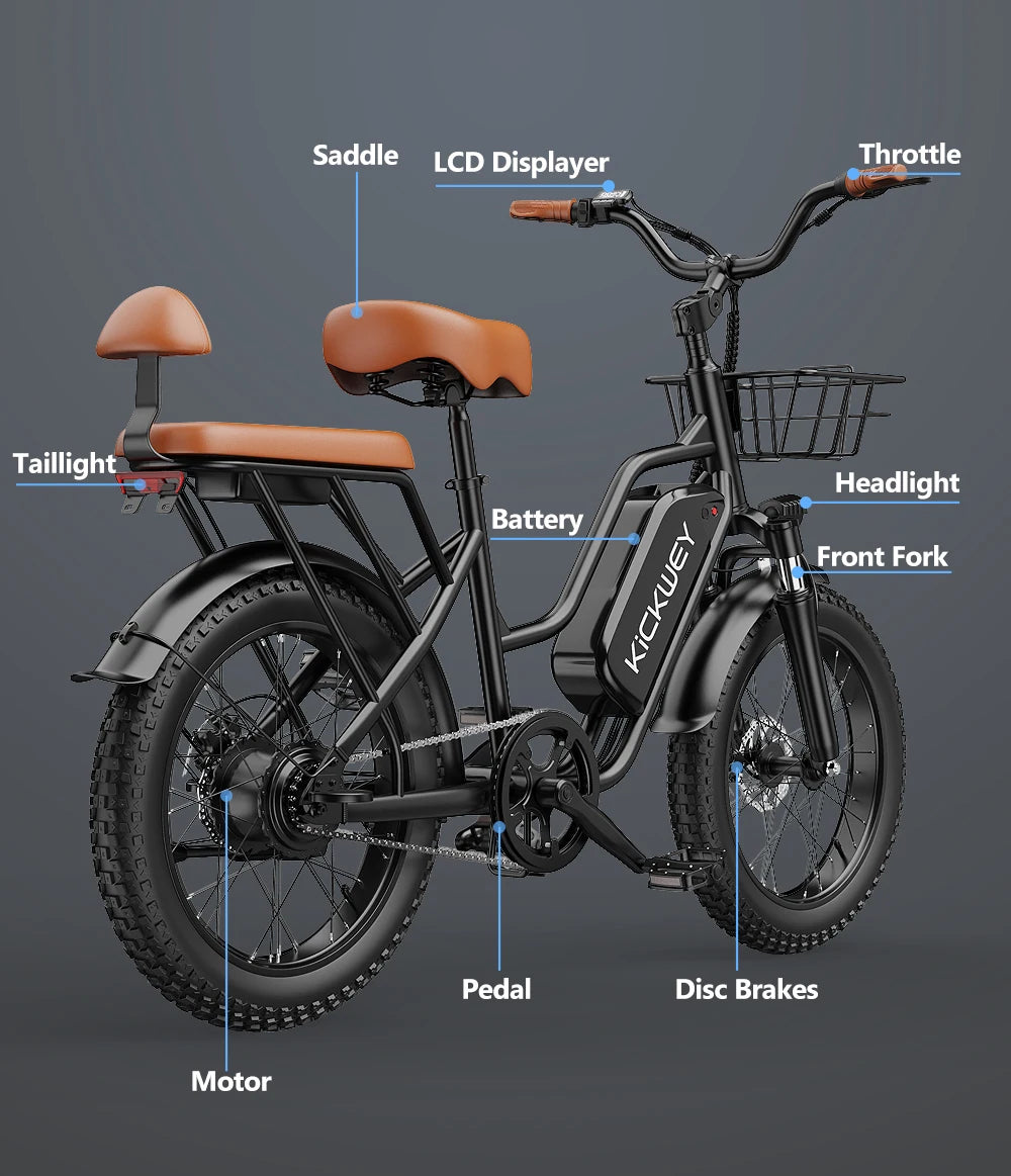 Electric Bike for Adults，20'' 1500W Peak Ebike, Up to 50 Miles 32MPH Electric Mountain Bike with 48V 20AH Removable Battery