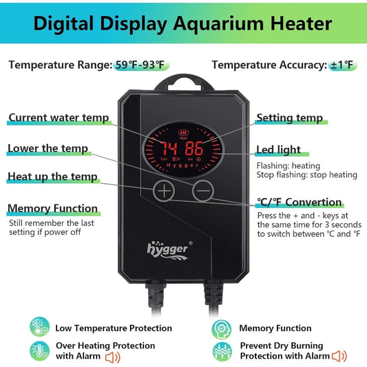 1000W Submersible Aquarium Heater LED Digital Controller