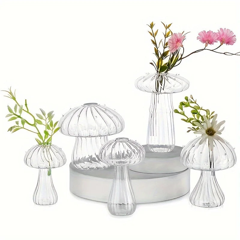 5 Colors Plant Mushroom Glass Vase, Mini Plant Glass Container, Unique Small Glass Vase, Home Christmas Halloween Decoration