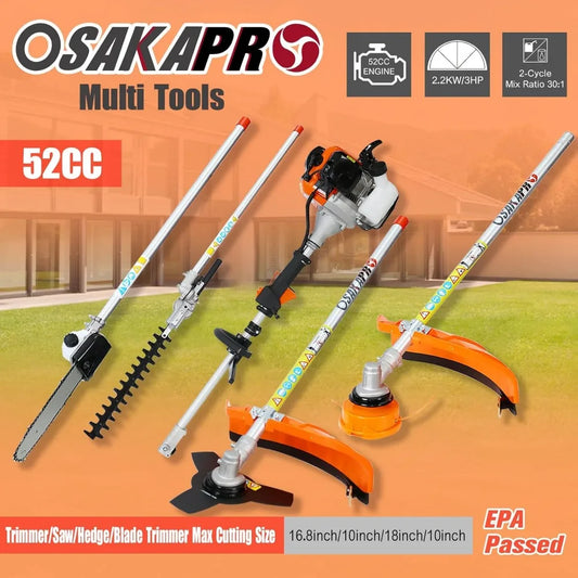Hedge Trimmer, 4 in 1 Multi-Functional Trimming Tool, 52CC 2-Cycle Garden Tool System with Gas Pole Saw, Hedge Trimmer, Grass T