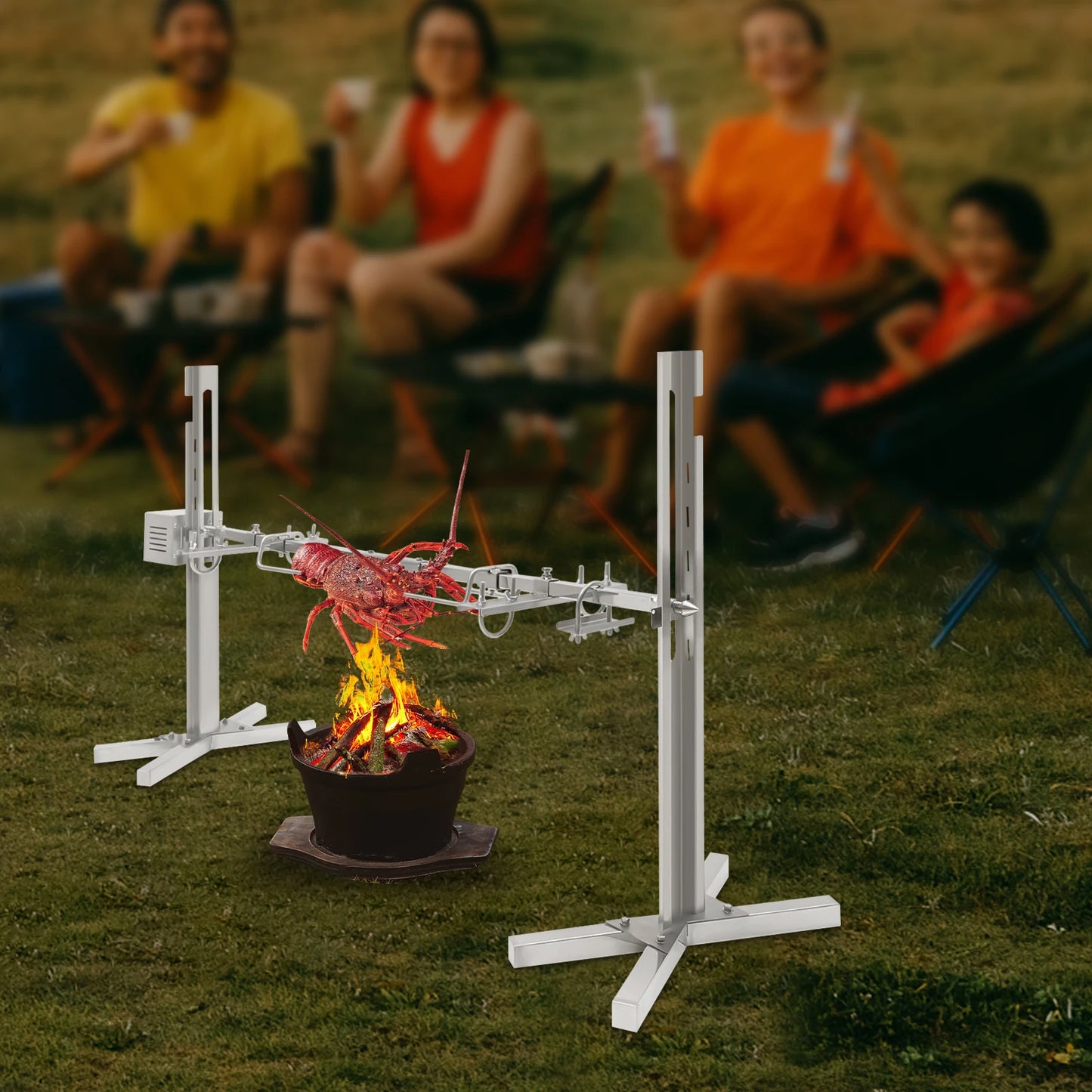 66 Lbs Electric BBQ Rotisserie Stainless Steel Grill Roaster Tripod Kit Lamb Skewer with 25W Motor 110V for Outdoor Camping and Hiking