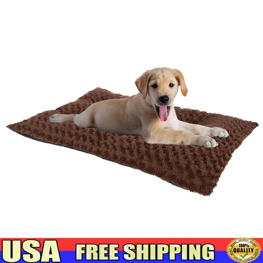 Large Chocolate Pillow Pet Bed Soft Faux Fur Non-Slip Dog Cat Bed Quilted Portable Washable Pet Cushion Kennel Crate Bedding
