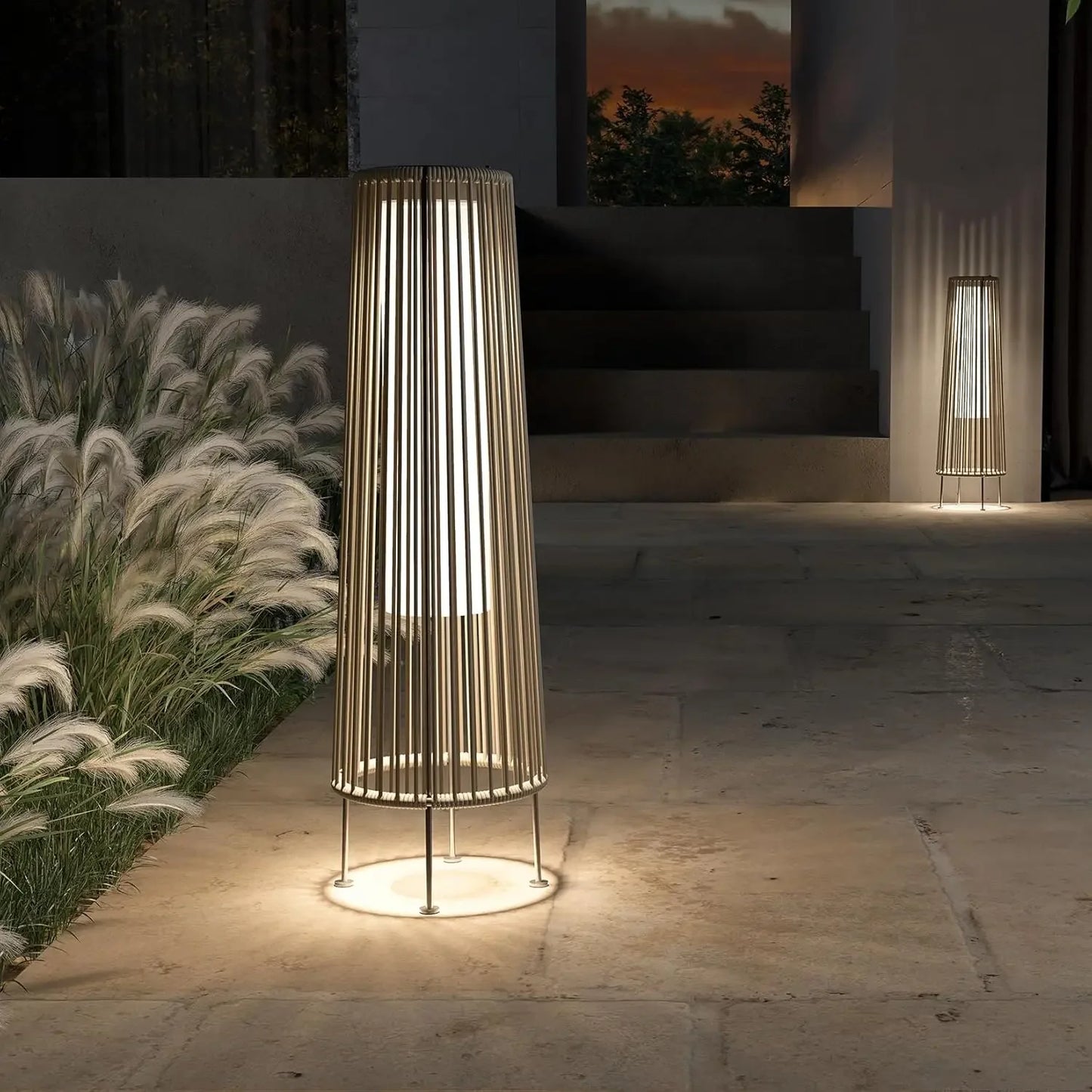 Outdoor Floor Solar Light 2-Pack, Wicker Solar Patio Lamp Waterproof Outside Deck Lamp for Porch, Yard, Garden, Lawn Decorations
