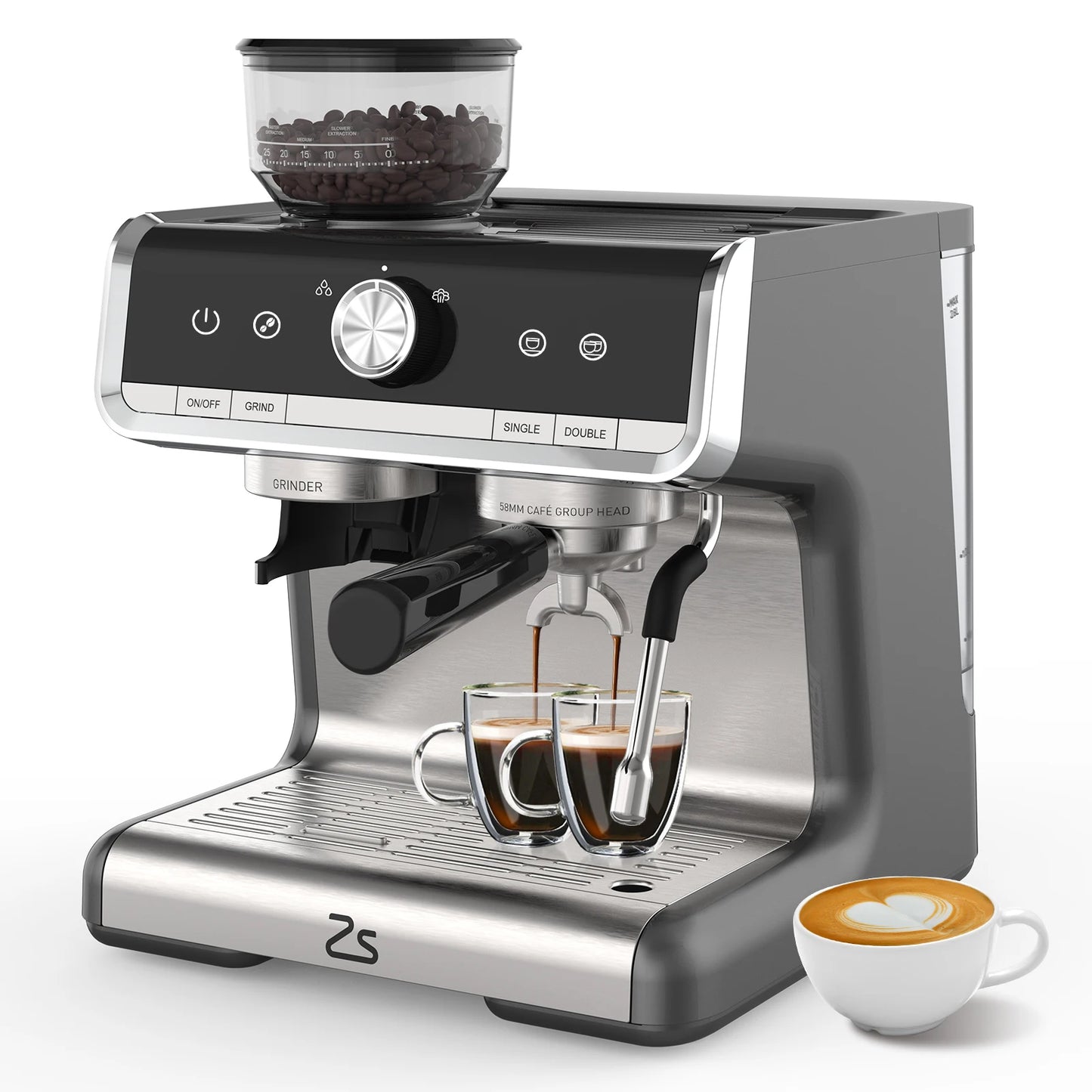 Espresso Machine With Grinder 20 Bar Steam Frother 1450W