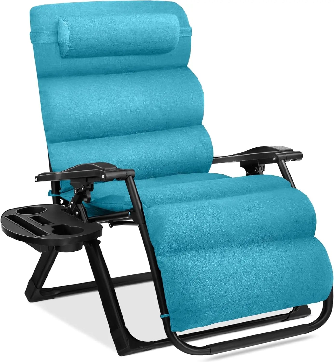 Oversized Zero Gravity Chair, Folding Outdoor Patio Recliner, XL Anti Gravity Lounger w/Removable Cushion, Cup Holder, Side Tray