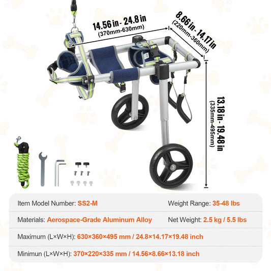 VEVOR 2 Wheels Dog Wheelchair for Back Legs Pet Wheelchair Dog Cart for Injured Disabled