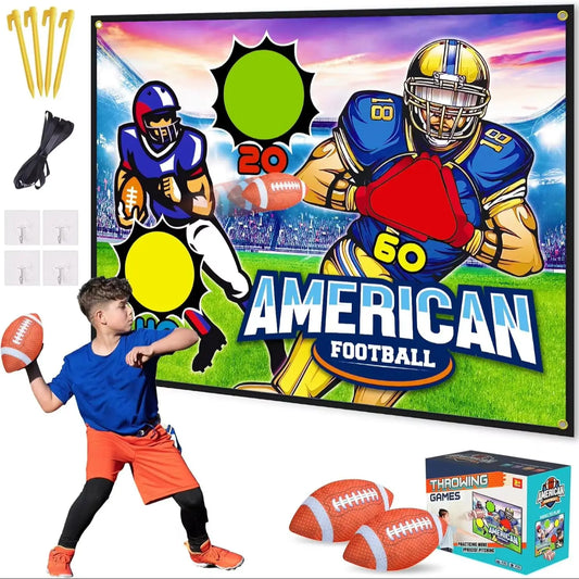 VATOS Rugby Football Toss Target Games with 2 Soft Footballs Indoor Outdoor Hanging Football Goal Throw Game Toy for Boys Girls