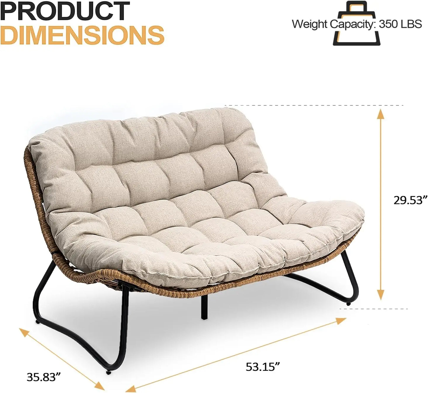 Outdoor Loveseat 2 Seater Couch Cushion Boho Rattan Patio