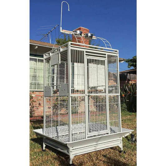 White Extra Large 28"x22"x65"H Double Ladders Open Play Top Wrought Iron Bird Parrot Parttot Finch Macaw Cockatoo Cage, Include
