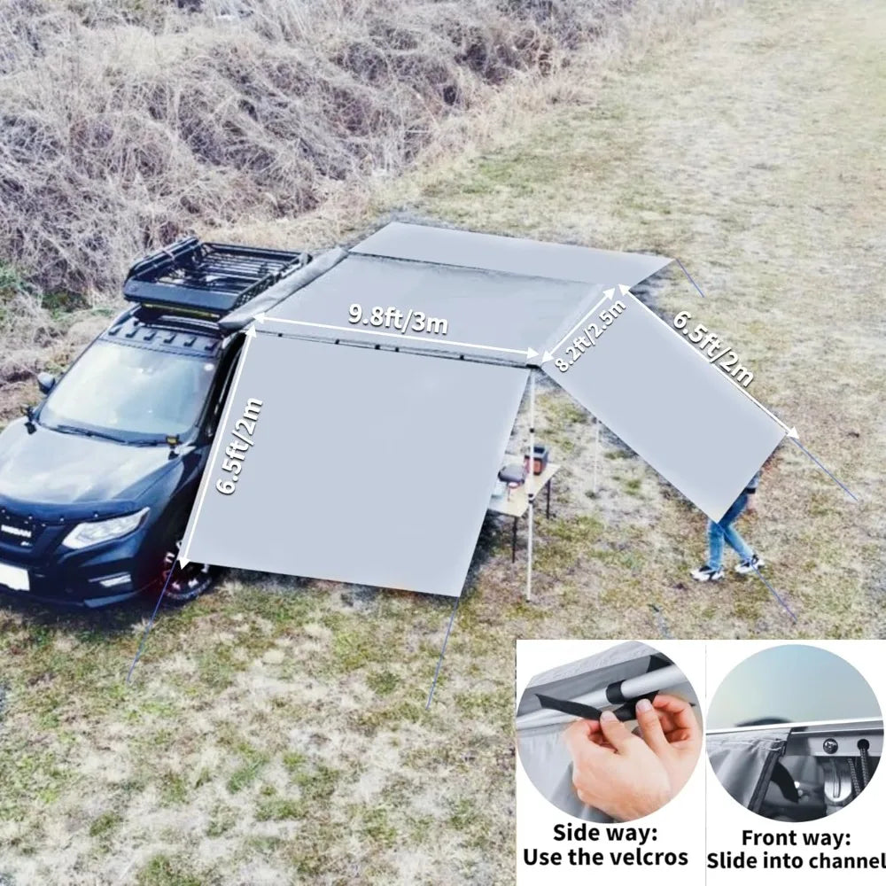 Vehicle Overlanding Awning with 3pcs Side Wall Windbreaks, Portable Car Awning Extension Shades Camper Shelter Camping8.2x9.8ft
