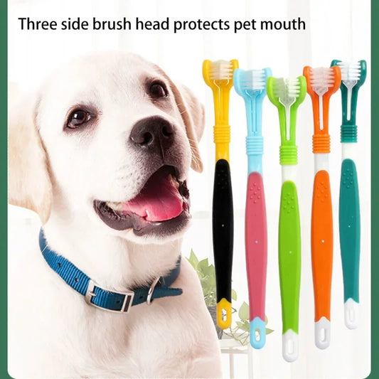 Three Sided Pet Toothbrush Three-Head Multi-angle Toothbrush Cleaning Dog Cat Brush Bad Breath Teeth Care Tool