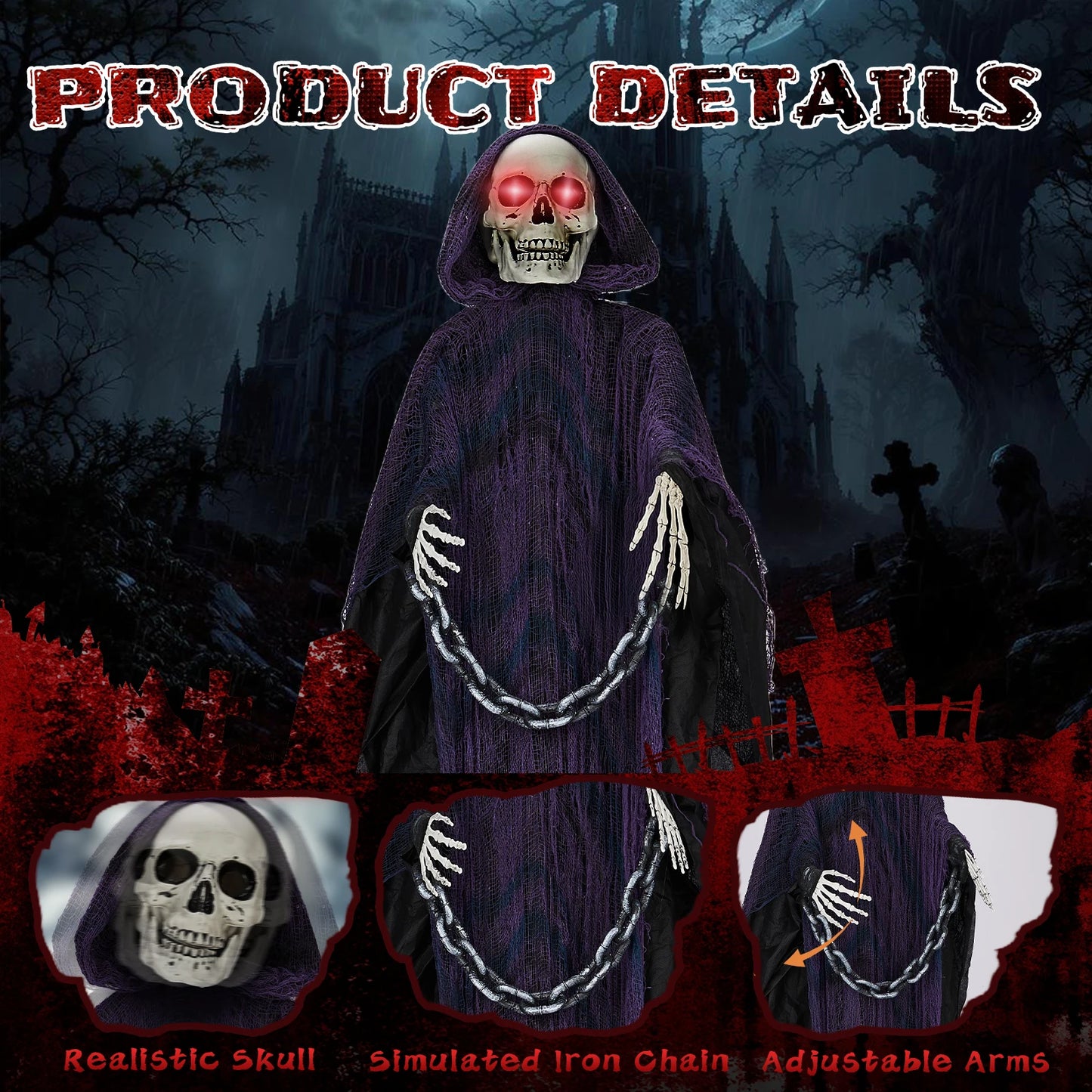 Six Foot Halloween Grim Reaper Animatronic Outdoor Decor