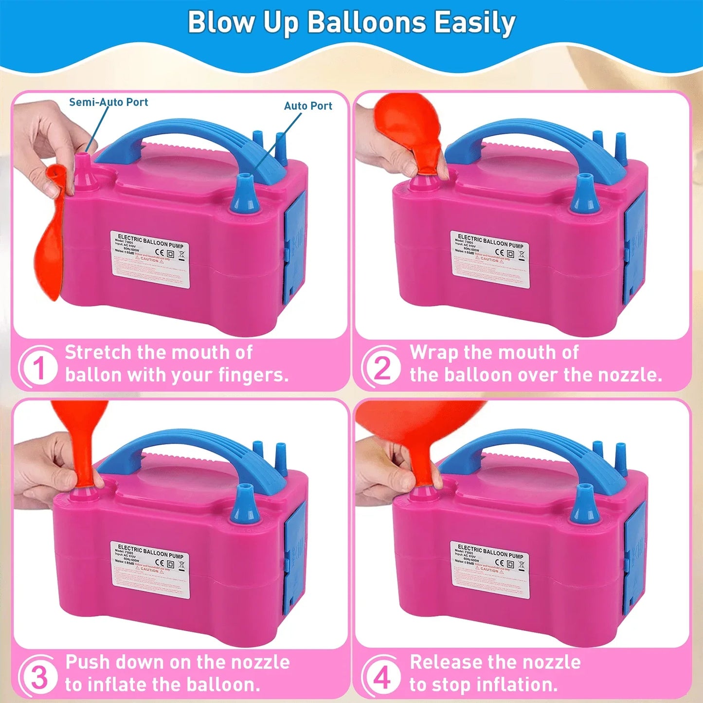 Double Nozzle Electric Balloon Inflation Pump 600W Portable Balloon Pump For Balloon Arches Parties Birthday Weddings