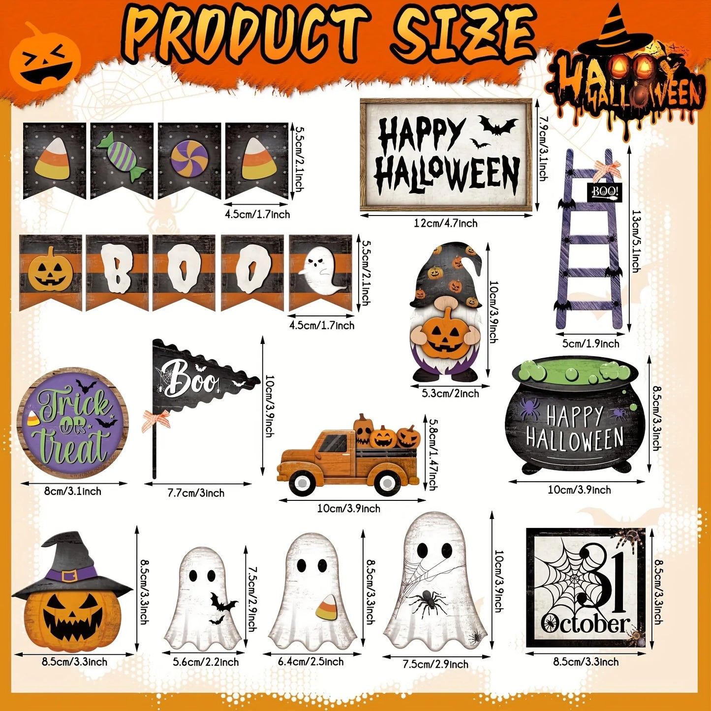 21 Piece Halloween Tiered Tray Decor Set Rustic Wood Signs