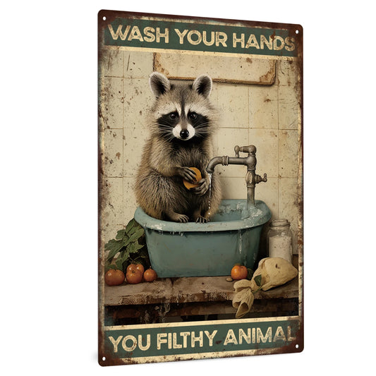 Putuo Decor 1pc Wash Your Hands Vintage Metal Tin Sign Wall Art for Home Bathroom