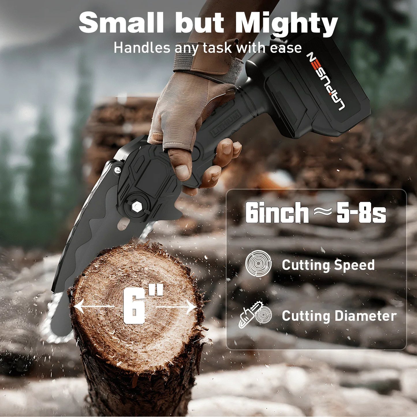 6-Inch Mini Chainsaw, Handheld Chainsaw for Cutting Wood, Trimming Trees and Laying Flooring