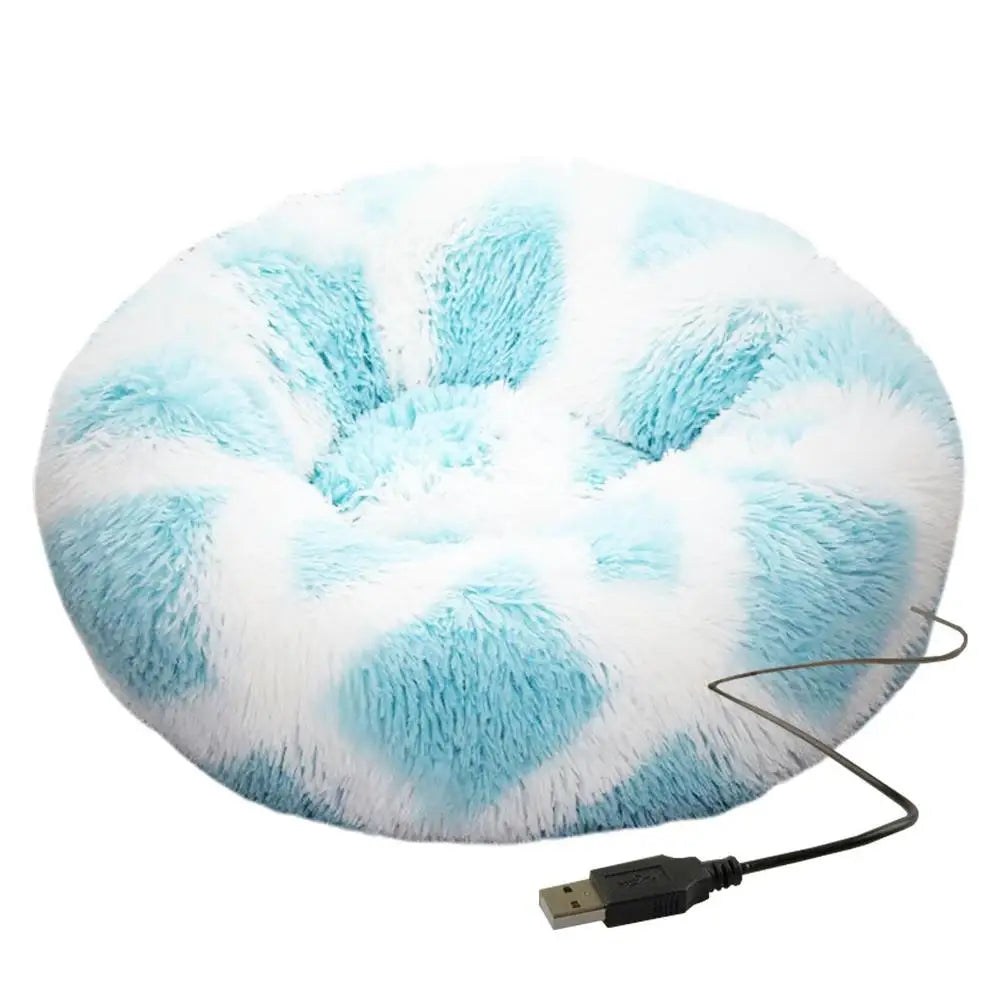 Soft Plush Pet Beds USB Heating Round Dog Bed Donut Round Beds For Small Medium Dogs And Cats Comfortable And Machine Washable