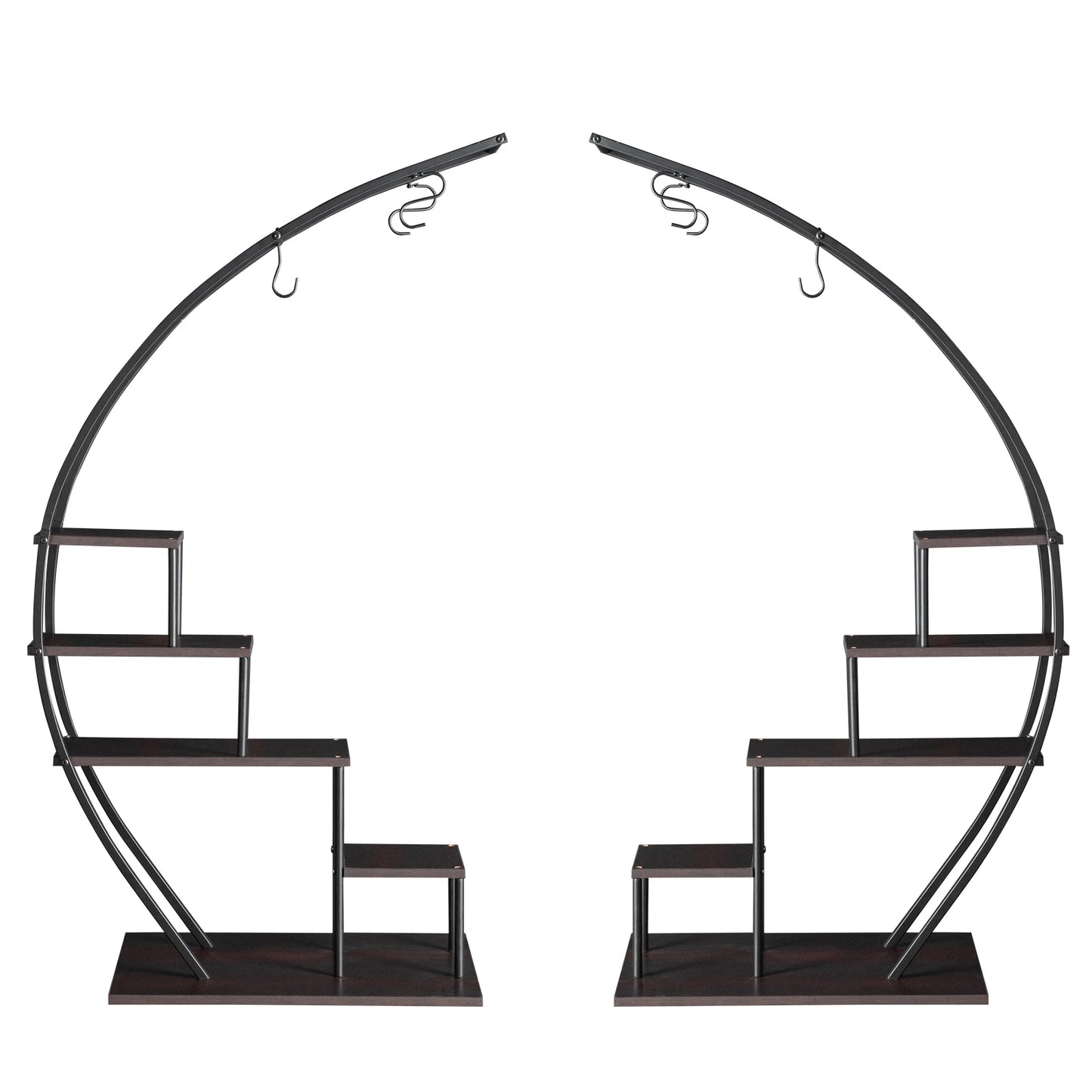 Artisasset 2pcs 5 Layers Semicircle Iron Wood Suitable For Garden Balcony Patio Lawn Home Decoration Plant Stand Flower Pot Stan