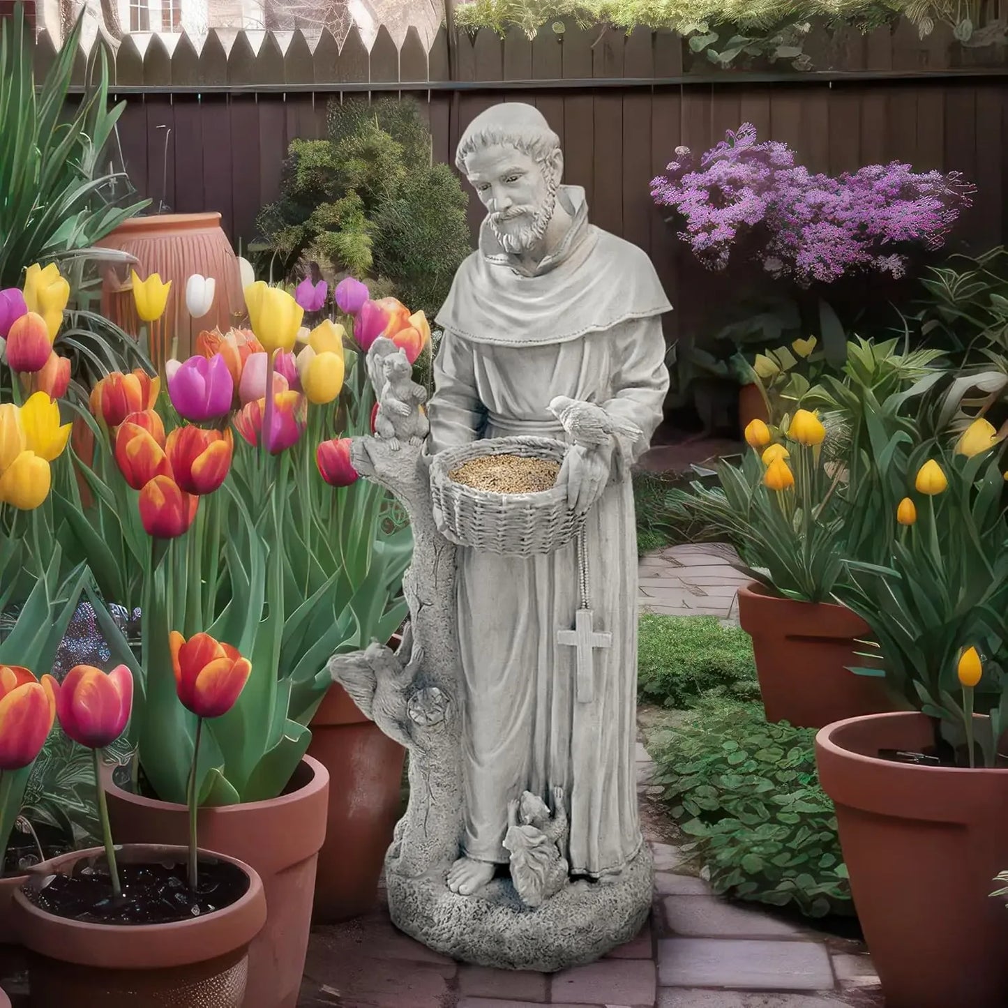 Hot sale.Nature's Nurturer Francis Assisi Religious Garden Decor Statue Bird Bath Feeder, 37 inch, Cast Stone Resin, Antique Sto