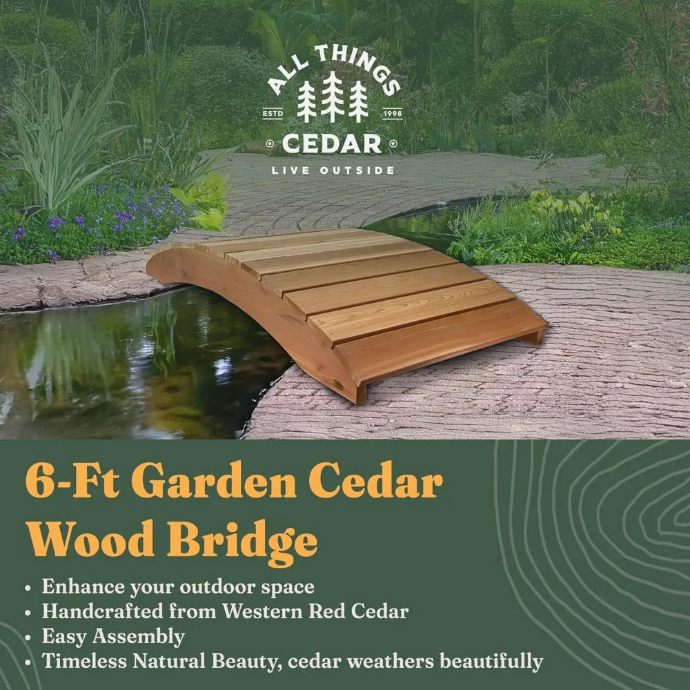 All Things Cedar Wooden Bridge, Outdoor Garden Walkway for Backyard Ponds, 6', Natural