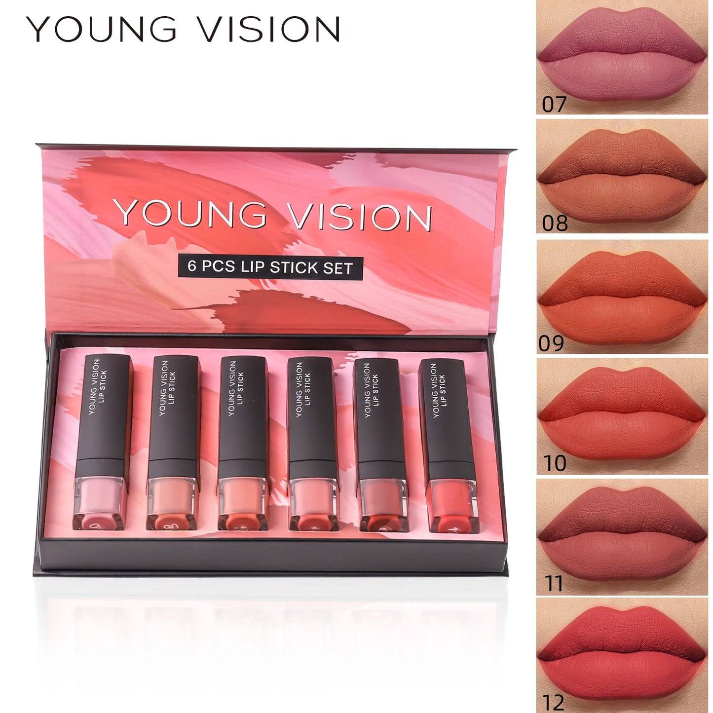YOUNG VISION 6 Matte Velvet Lipstick Set Waterproof Non-Fade Silky Mud Feeling White Thin Translucent Light Lip Glaze Set