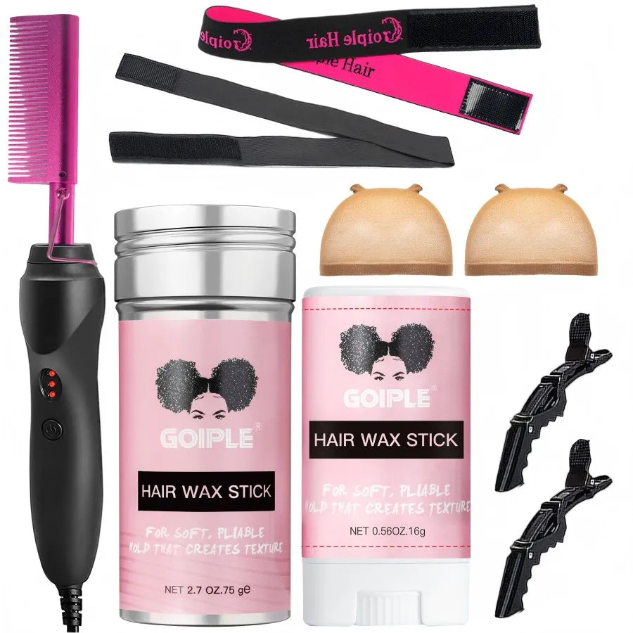 Electric Hot Heating Comb Curling Iron Pressing Comb for Wig Fast Heating Straightening Brush Hair Wax Stick Styling Tool Set