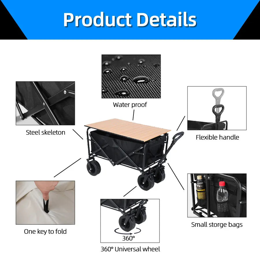 Collapsible Folding Utility Beach Cart Wagon Heavy Duty Large Capacity Fold Wagon Outdoor Trolley