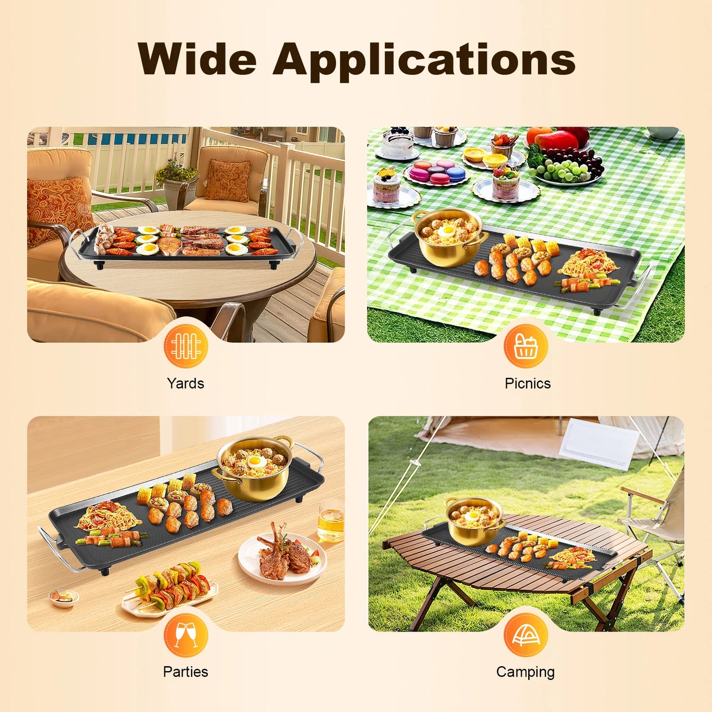 110V Electric Barbecue Grill Aluminum Alloy Non-Stick Grill Plate for Outdoor Camping Backyard 1500W Black 68*28CM