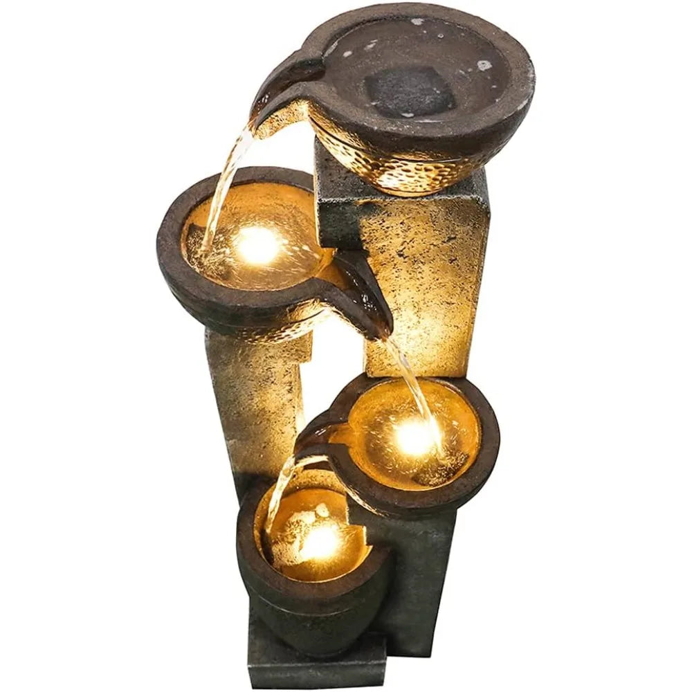 Outdoor Garden Water Fountain-Indoor Polyresin Waterfall Floor-Standing Fountains with LED Lights for Garden, Outdoor Fountain