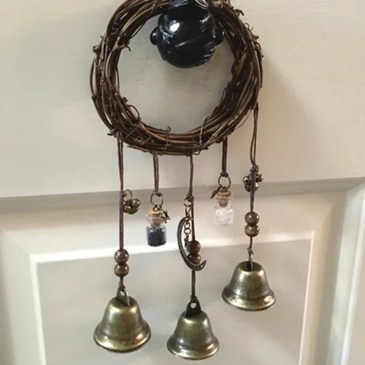 2PCS Handmade Hanging Witch Bell Protection Door Hanger Witch Wind Chime Wreath Magic Wind Chime Pendant Home Door Craft Decor