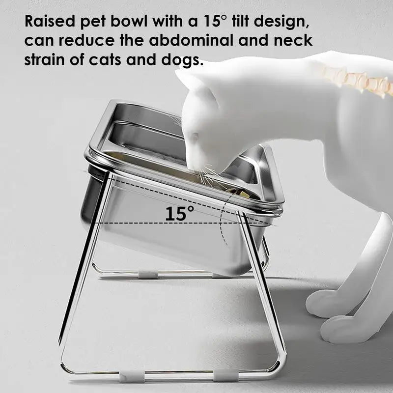 Elevated Cat Dog Bowl Stainless Steel Raised Cat Food Water Bowl Set With Anti Slip Stand For Indoor Cats Pets Feeding Supplies