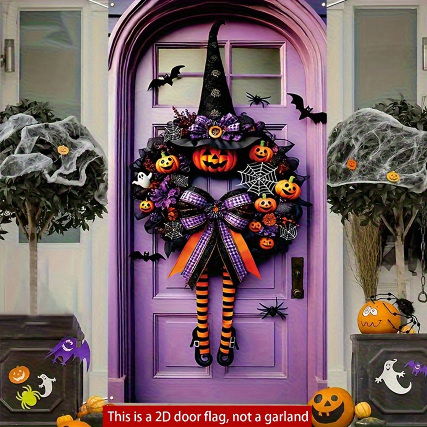 Halloween Party Decor Set Pumpkin Witch Wreath Door Cover
