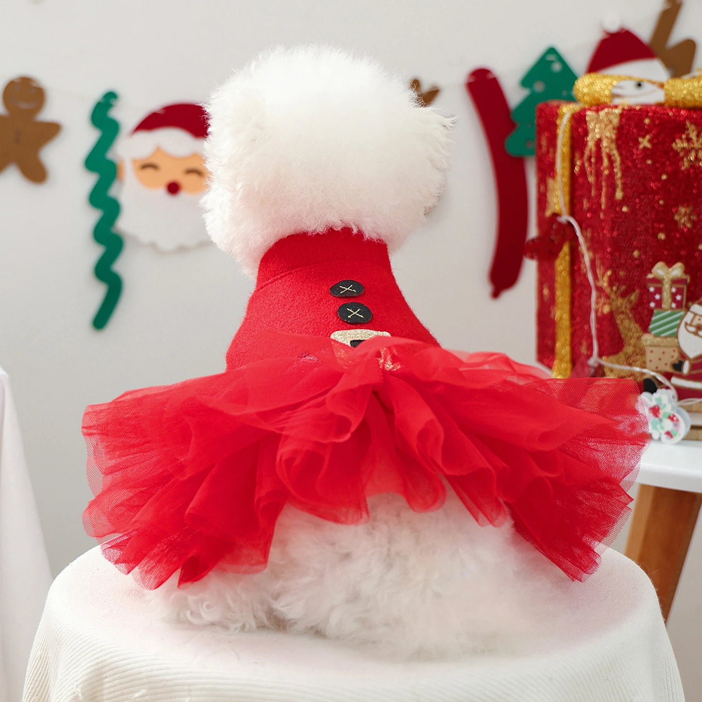 Dog Christmas Dress Snap Button Santa Claus Puppy Dress Pet Holiday Clothes For Small Dogs And Cats
