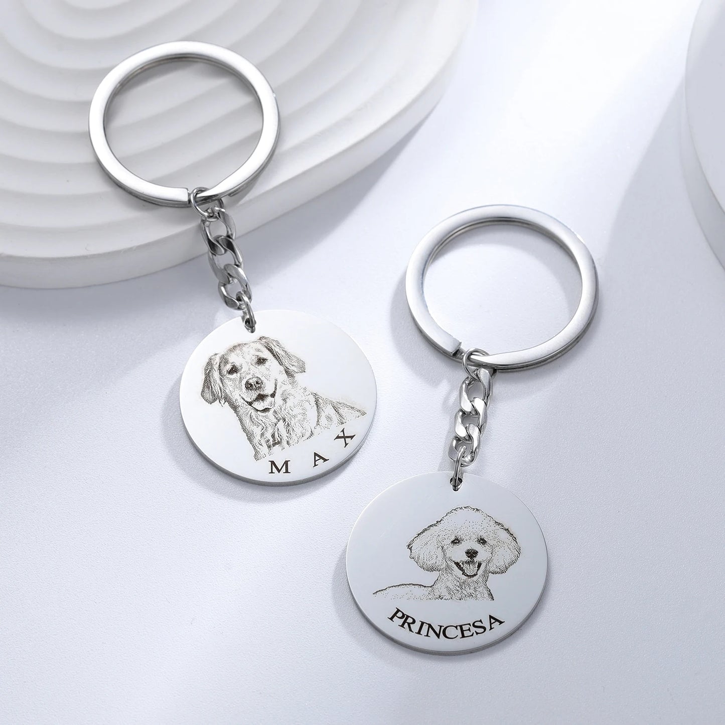 Custom Pet Portrait Keychain Personalized Dog Memorial Engraved Necklace Stainless Steel Pet Memorial Jewelry Gift for Pet Lover