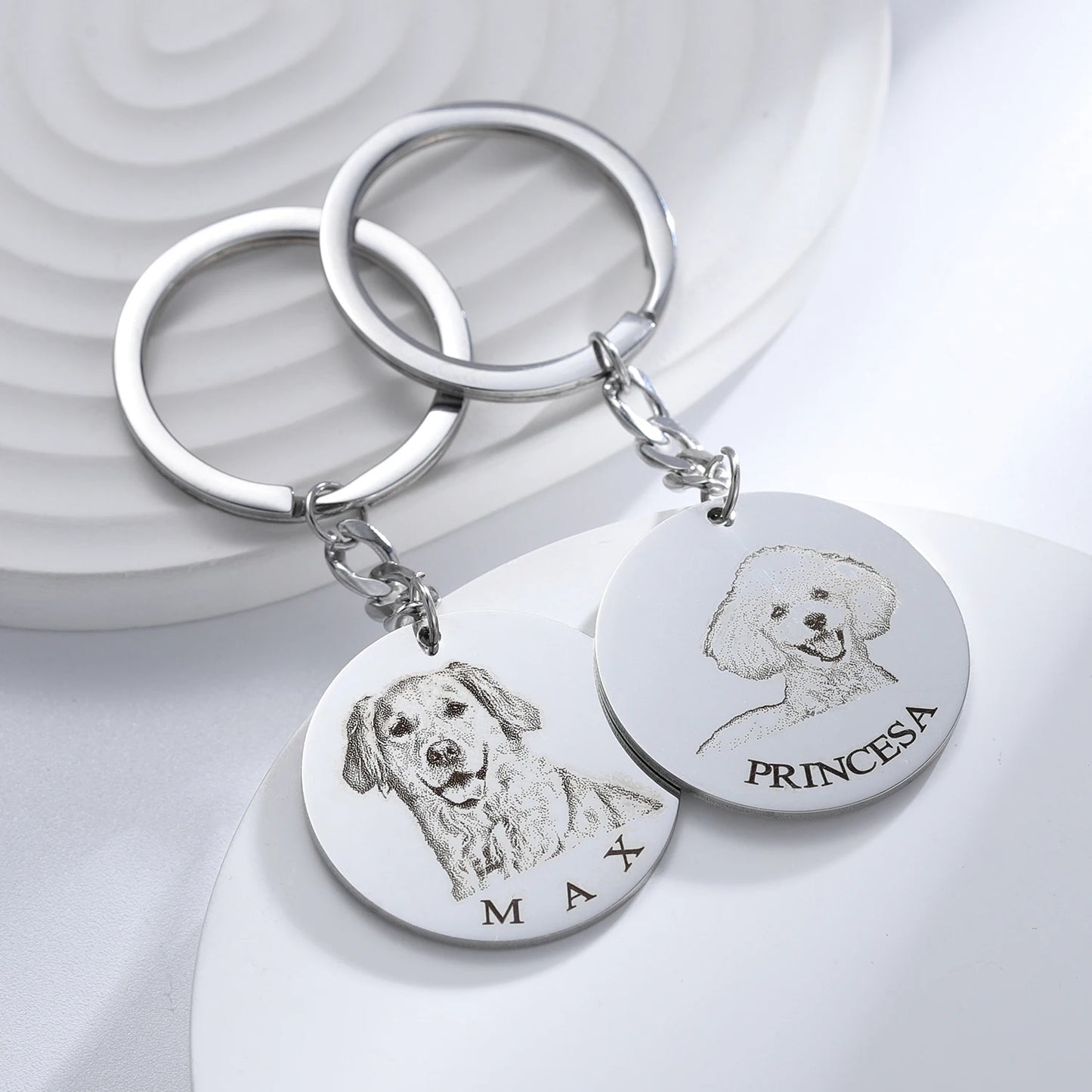 Custom Pet Portrait Keychain Personalized Dog Memorial Engraved Necklace Stainless Steel Pet Memorial Jewelry Gift for Pet Lover