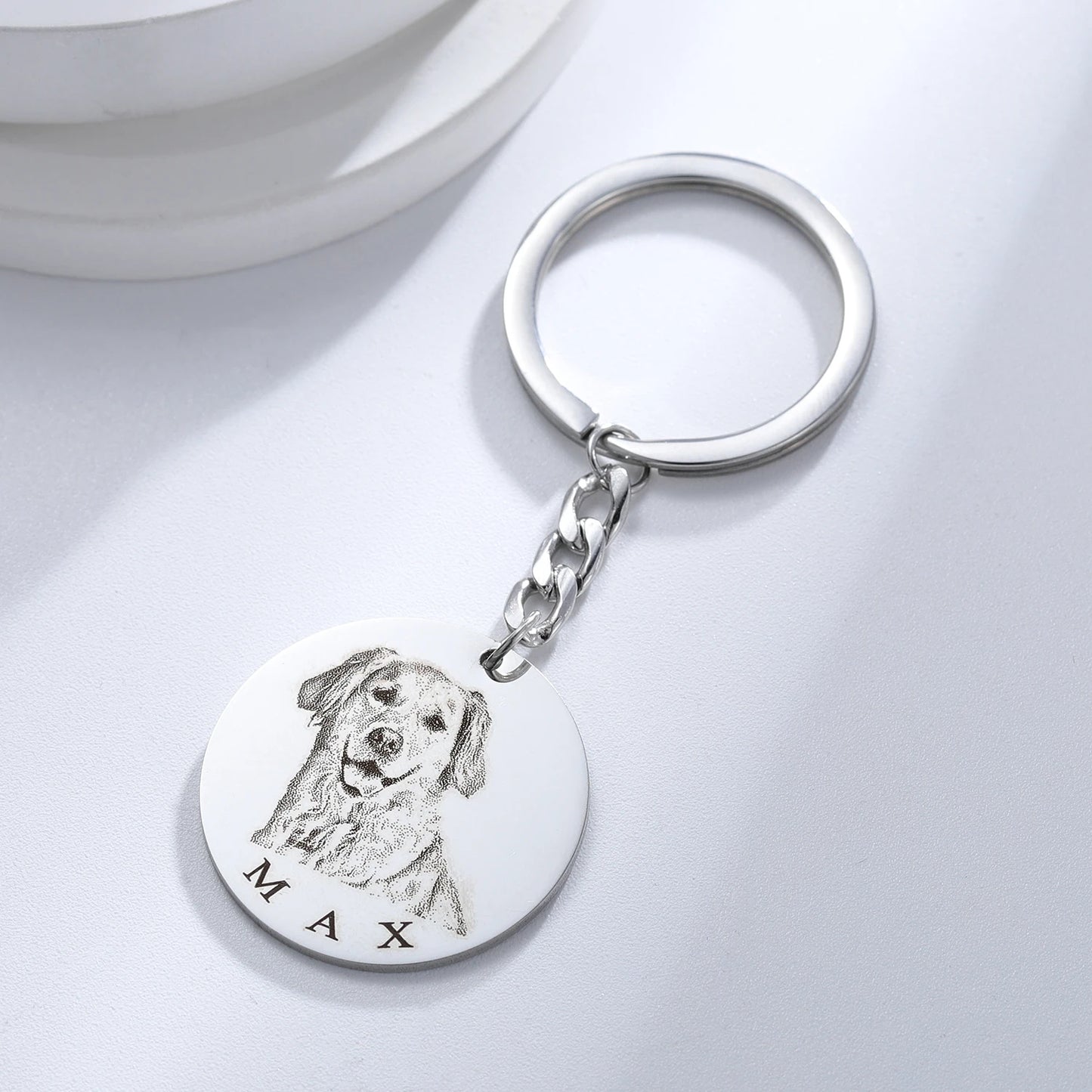 Custom Pet Portrait Keychain Personalized Dog Memorial Engraved Necklace Stainless Steel Pet Memorial Jewelry Gift for Pet Lover